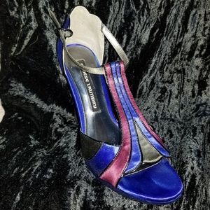 Chinese Laundry satin peacock ankle strap heels